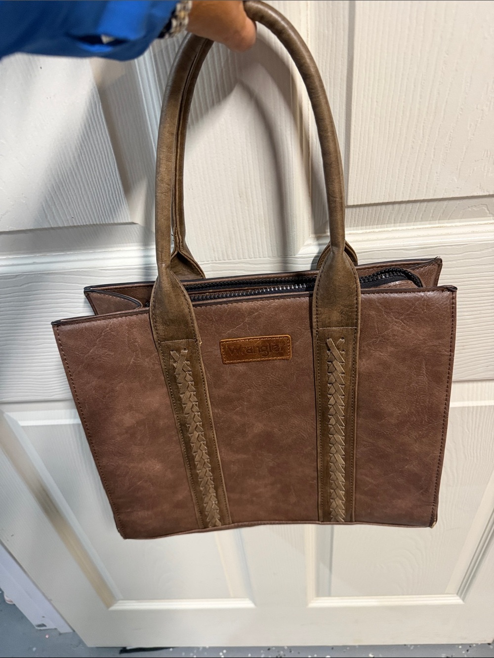 Wrangler Brown Faux Leather Satchel with Double Top Handles